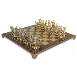 Jeu d'échecs Grecs Archers échiquier brun, pièces or, argent ou bronze
