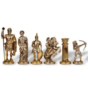 Jeu d'échecs Grecs Archers échiquier brun, pièces or, argent ou bronze