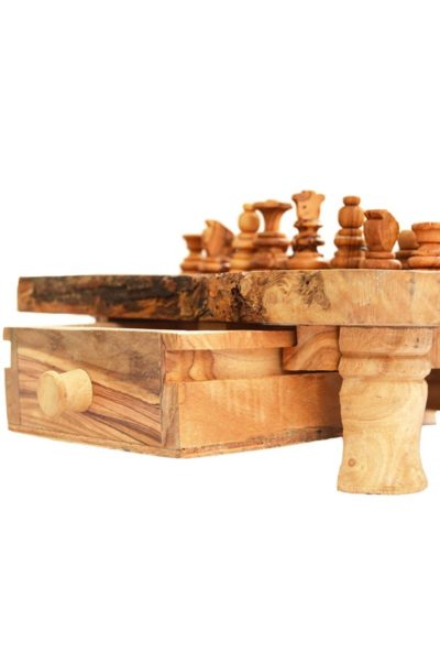 Table jeu d’échecs rustique en bois d’olivier