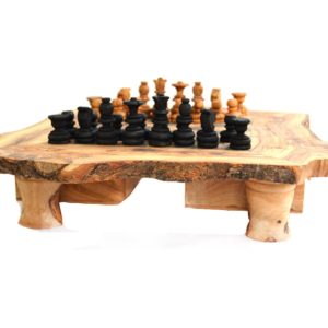 Echiquier : Table jeu d'échecs rustique en bois d'olivier