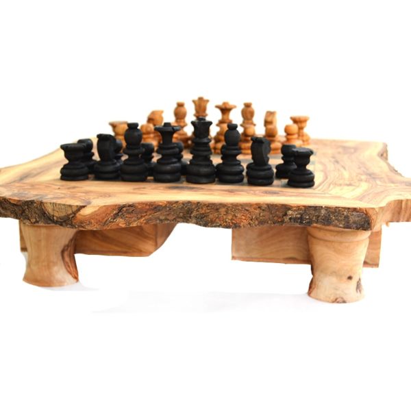 Echiquier : Table jeu d'échecs rustique en bois d'olivier