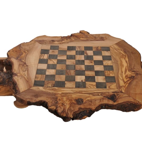 Echiquier : Table jeu d'échecs rustique en bois d'olivier