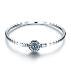 Bracelet argent massif motif Oeil bleu