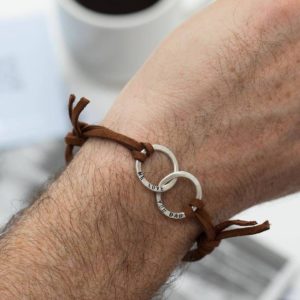 Bracelet en cuir double cerceau personnalisé pour hommes