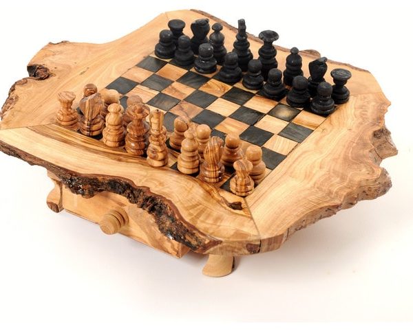 Table d'échecs en bois d'olivier, unique olive bois naturel,