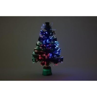 Sapin vert de Noël – H 45 cm – Fibre optique LED rouge bordeaux