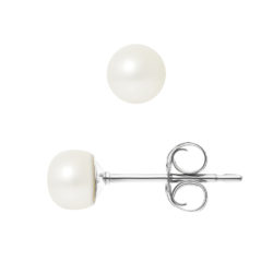 PERLINEA- Boucles d’Oreilles- Perles de Culture d’Eau Douce Bouton