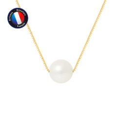 PERLINEA- Collier- Perles de Culutre- Diamètre 9-10 mm Blanc- Bijou Femme- OrJaune