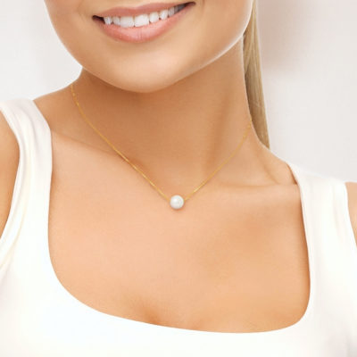 PERLINEA- Collier- Perles de Culutre- Diamètre 9-10 mm Blanc- Bijou Femme- OrJaune