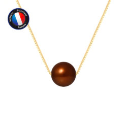 PERLINEA- Collier- Perles de Culutre- Diamètre 9-10 mm Chocolat- Bijou Femme- OrJaune