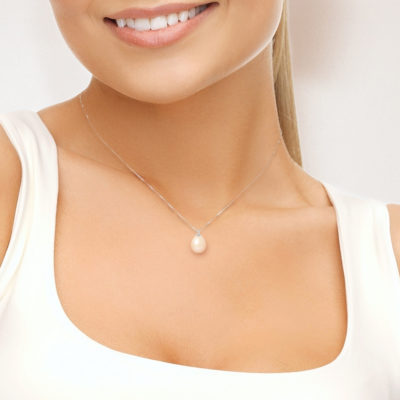 PERLINEA- Collier- Perles de Culutre- Diamètre 9-10 mm Rose- Bijou Femme- Or Blanc