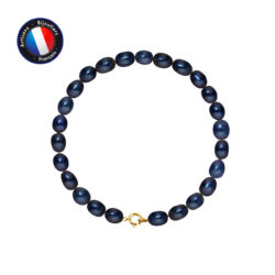 PERLINEA- Bracelet – Perles de Culutre Riz 5-6 mm Black Tahiti- Bijou Femme- OrJaune