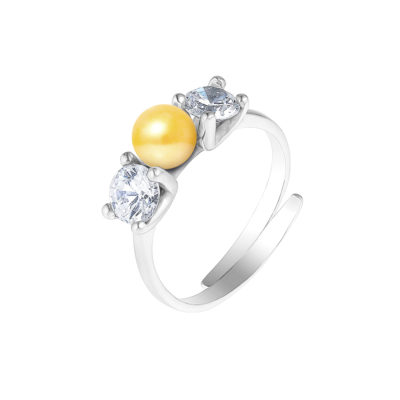 PERLINEA- Bague- Perles de Culture d’Eau douce- Bouton Diamètre 5-6 mm Gold- Taille R‚glable- Bijou Femme- Argent 925 Millièmes