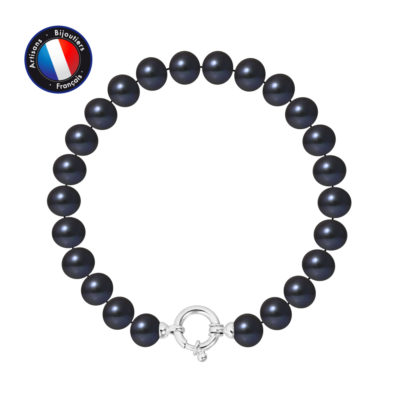 PERLINEA- Bracelet- Perles de Culture d’Eau Douce- Semi Ronde 8-9 mm Black Tahiti