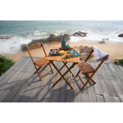 Ensemble repas de jardin ou de balcon 2 places – 1 table et 2 chaises pliables – Bois acacia