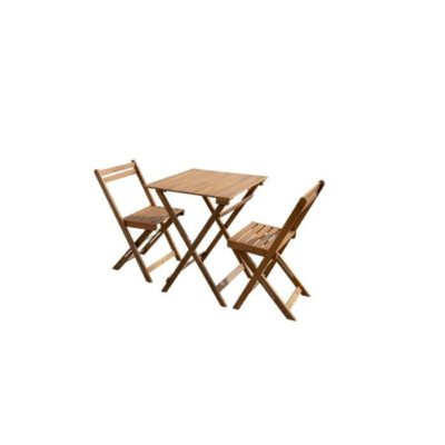 Ensemble repas de jardin ou de balcon 2 places – 1 table et 2 chaises pliables – Bois acacia