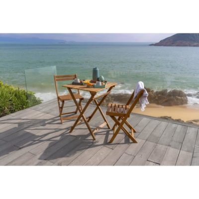 Ensemble repas de jardin ou de balcon 2 places – 1 table et 2 chaises pliables – Bois acacia