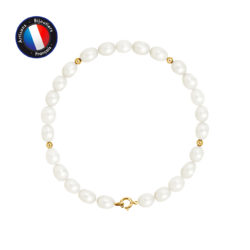 PERLINEA- Bracelet – Perles de Culutre Riz 4-5 mm Blanc- Bijou Femme- OrJaune