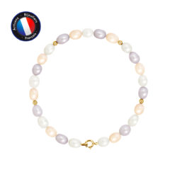 PERLINEA- Bracelet – Perles de Culutre Riz 4-5 mm Multicolor- Bijou Femme- OrJaune