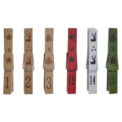 Pinces de serrage DKD Home Decor Calendrier Noël Bois Corde (2 pcs) (24 pcs) (15 x 3 x 7.5 cm)