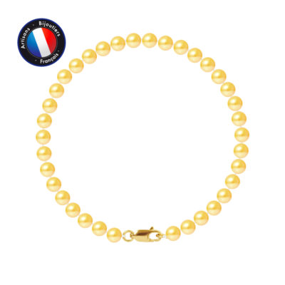 PERLINEA- Bracelet – Perles de Culutre Ronde 5-6 mm Gold-  Bijou Femme- OrJaune