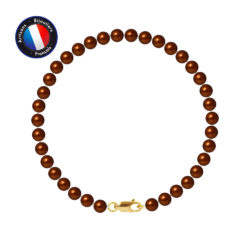PERLINEA- Bracelet – Perles de Culutre Ronde 5-6 mm Chocolat- Bijou Femme- OrJaune