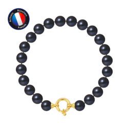PERLINEA- Bracelet – Perles de Culutre Riz 8-9 mm Black Tahiti- Bijou Femme- OrJaune