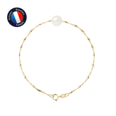 PERLINEA- Bracelet- Perle de Culture d’Eau Douce- Ronde 8-9 mm Rose- Bijou Femme- OrJaune