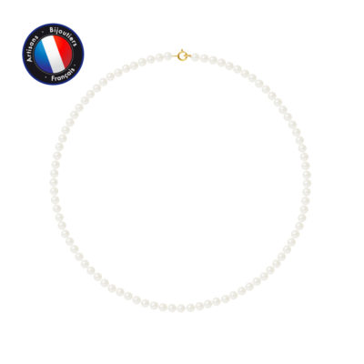 PERLINEA- Collier- Perle de Culture d’Eau Douce- Ronde 4-5 mm Blanc- Bijou Femme- OrJaune