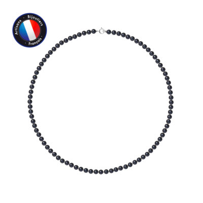 PERLINEA- Collier- Perles de Culutre Ronde 4-5 mm Black Tahiti- Bijou Femme- Or Blanc