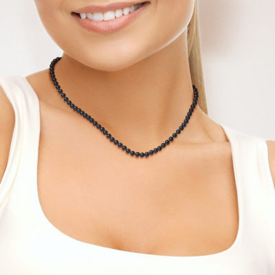 PERLINEA- Collier- Perles de Culutre Ronde 4-5 mm Black Tahiti- Bijou Femme- Or Blanc