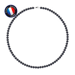 PERLINEA- Collier- Perles de Culutre Ronde 5-6 mm Black Tahiti- Bijou Femme- Or Blanc