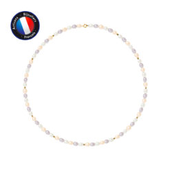 PERLINEA- Collier- Perles de Culture d’Eau Douce Ronde 4-5mm Multicolor- Bijou Femme- OrJaune