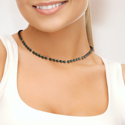 PERLINEA- Collier- Perles de Culture d’Eau Douce Riz 4-5 mm Black Tahiti- Bijou Femme- OrJaune