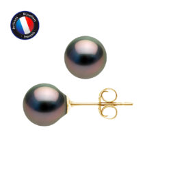 PERLINEA- Boucle d’Oreilles – Perles de Culture de Tahiti- Diamètre 8-9 mm- Bijou Femme- OrJaune