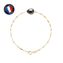 PERLINEA- Bracelet- Perle de Culture de Tahiti Bouton 8-9 mm- Bijou Femme- OrJaune