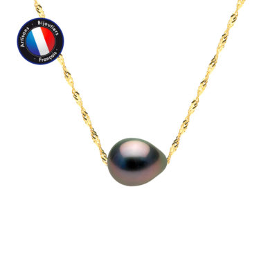 PERLINEA- Collier- Perles de Culture de Tahiti Bouton 8-9 mm- Bijou Femme- OrJaune