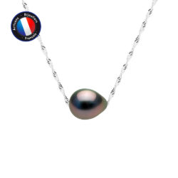 PERLINEA- Collier- Perles de Culture de Tahiti Bouton 8-9 mm- Bijou Femme- Or Blanc