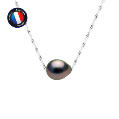 PERLINEA- Collier- Perles de Culture de Tahiti Bouton 8-9 mm- Bijou Femme- Or Blanc