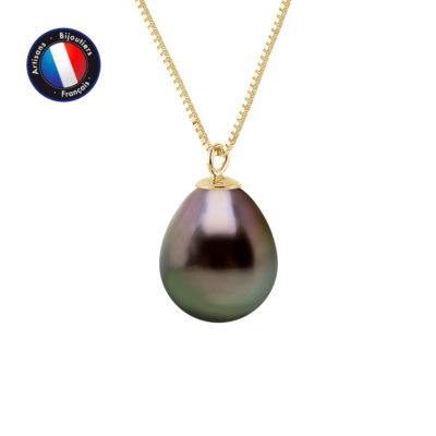 PERLINEA- Collier- Perles de Culture de Tahiti- Diamètre 9-10 mm- Bijou Femme- OrJaune