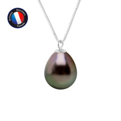 PERLINEA- Collier- Perles de Culture de Tahiti- Diamètre 9-10 mm- Bijou Femme- Or Blanc