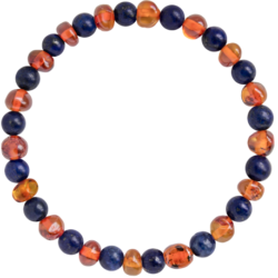 Bracelet  Ambre et Pierre naturelle – Cognac/Lapis Lazuli