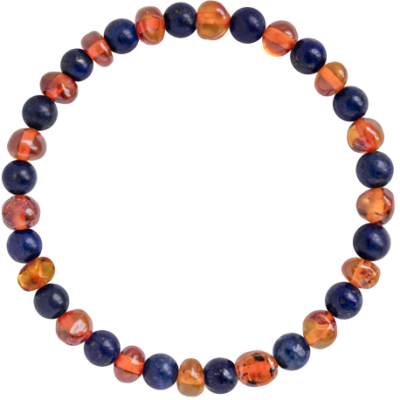 Bracelet  Ambre et Pierre naturelle – Cognac/Lapis Lazuli