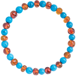 Bracelet  Ambre et Pierre naturelle – Cognac/Turquoise Bleu