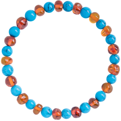 Bracelet  Ambre et Pierre naturelle – Cognac/Turquoise Bleu