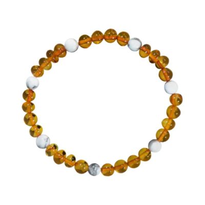 Bracelet Ambre et Pierre naturelle – Cognac/Howlite