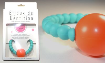 Bracelet bijou hochet de dentition et de portage – Bleu et Orange