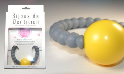 Bracelet bijou hochet de dentition et de portage – Gris et Jaune