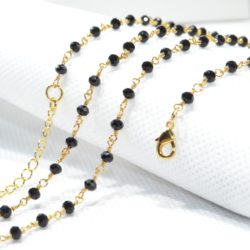 Chaine bola plaqué 114 cm – Perlée (Or/cristal noir)