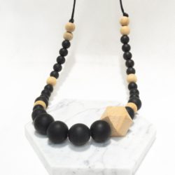 Collier bijou silicone de dentition – Noir et bois